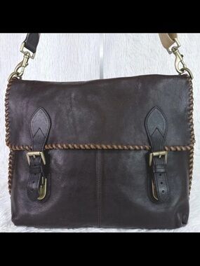 Mulberry Dark Brown Leather Messenger Bag with Whipstitch Trim